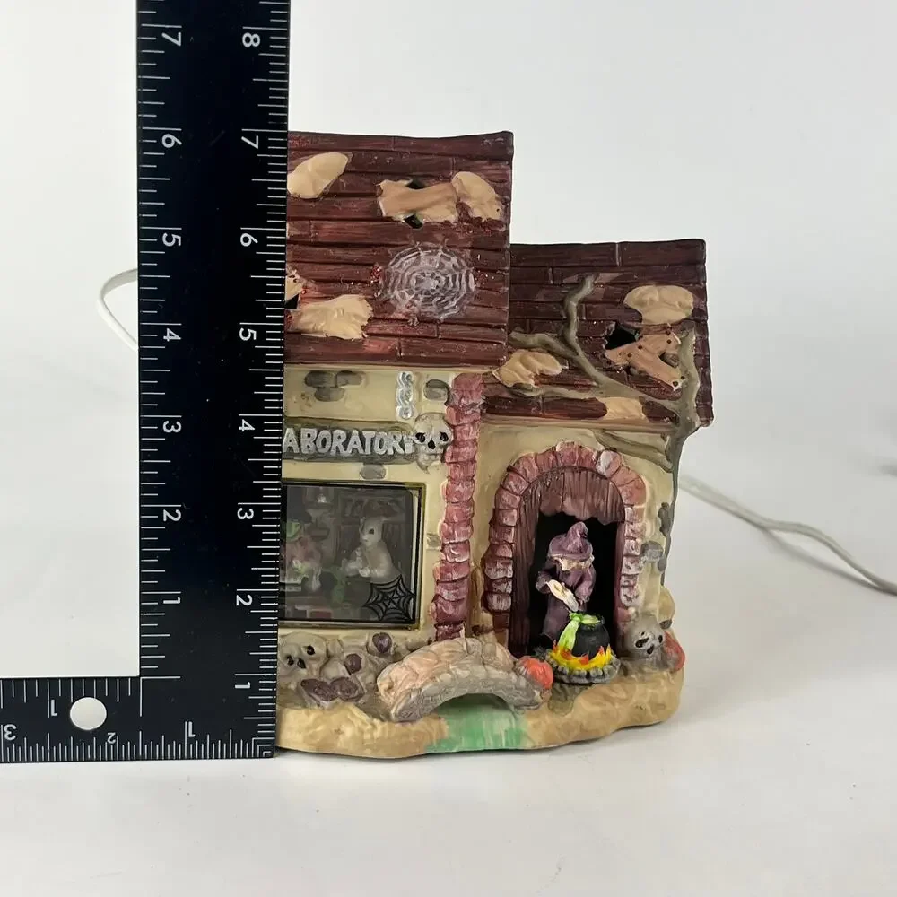 Halloween Village Lighted Laboratory Witches Brew Mummy Haunted House Ceramic